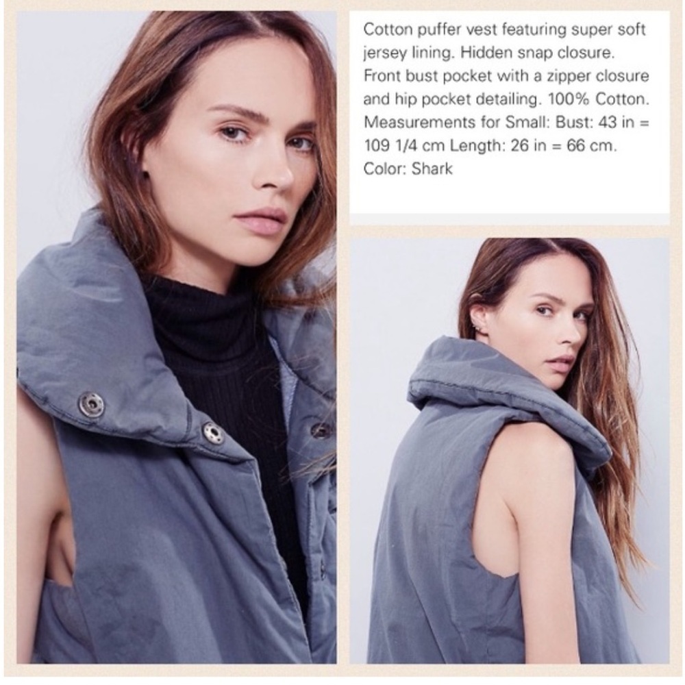 RARE Free People Shark Grey Pillow Puffer Vest Medium Retired Style - Picture 14 of 15